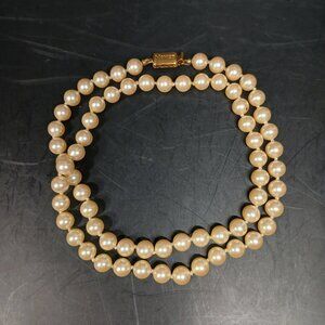 Monet Vintage Faux Pearl Necklace 24” Gold Tone Clasp
